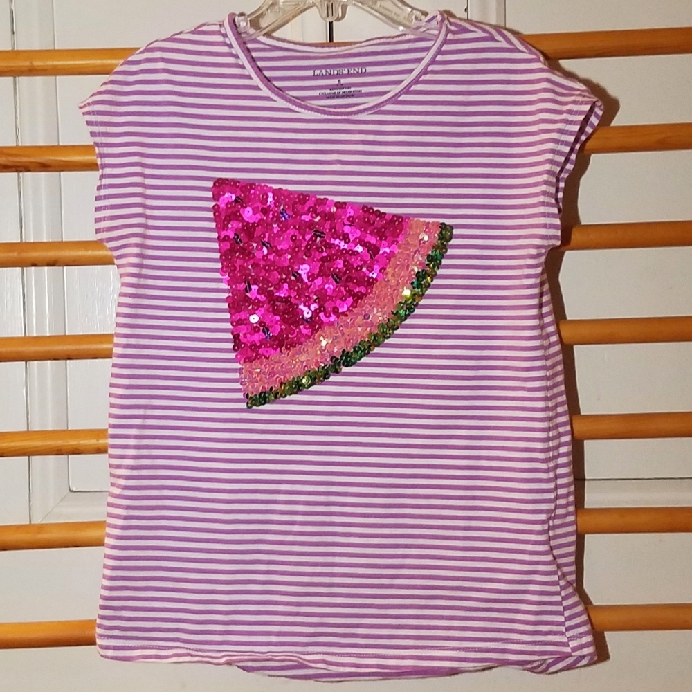 Lands' End Watermelon Sequin top 7/8 Oversized SS